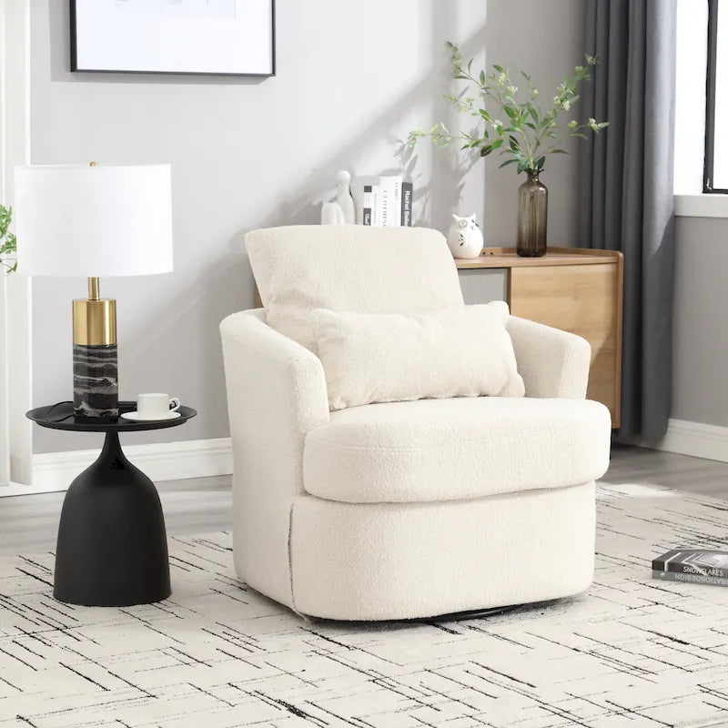 Fauteuil rond pivotant 360° Teddy blanc 32,68" avec base en métal