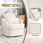 Fauteuil rond pivotant 360° Teddy blanc 32,68" avec base en métal