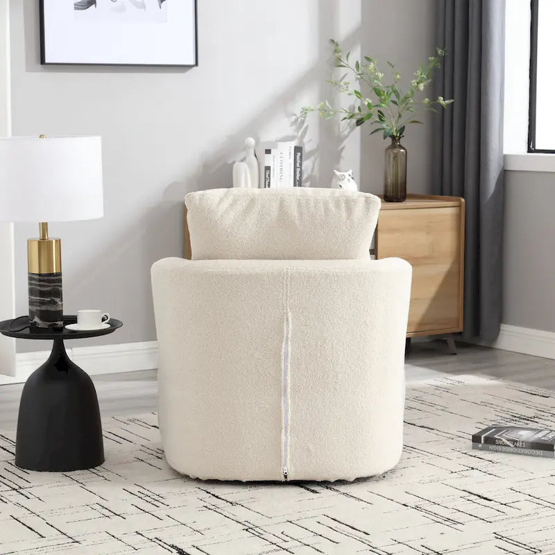 Fauteuil rond pivotant 360° Teddy blanc 32,68" avec base en métal