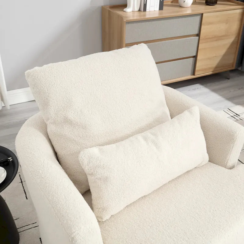 Fauteuil rond pivotant 360° Teddy blanc 32,68" avec base en métal