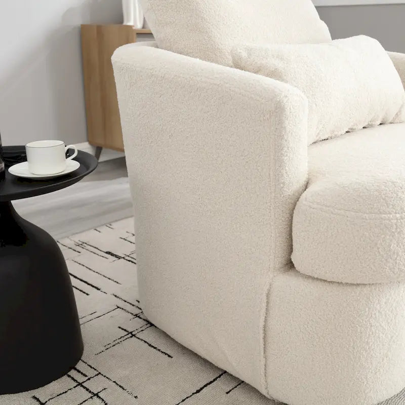 Fauteuil rond pivotant 360° Teddy blanc 32,68" avec base en métal