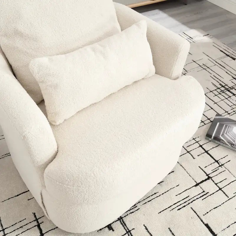 Fauteuil rond pivotant 360° Teddy blanc 32,68" avec base en métal