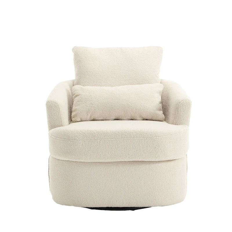 Fauteuil rond pivotant 360° Teddy blanc 32,68" avec base en métal