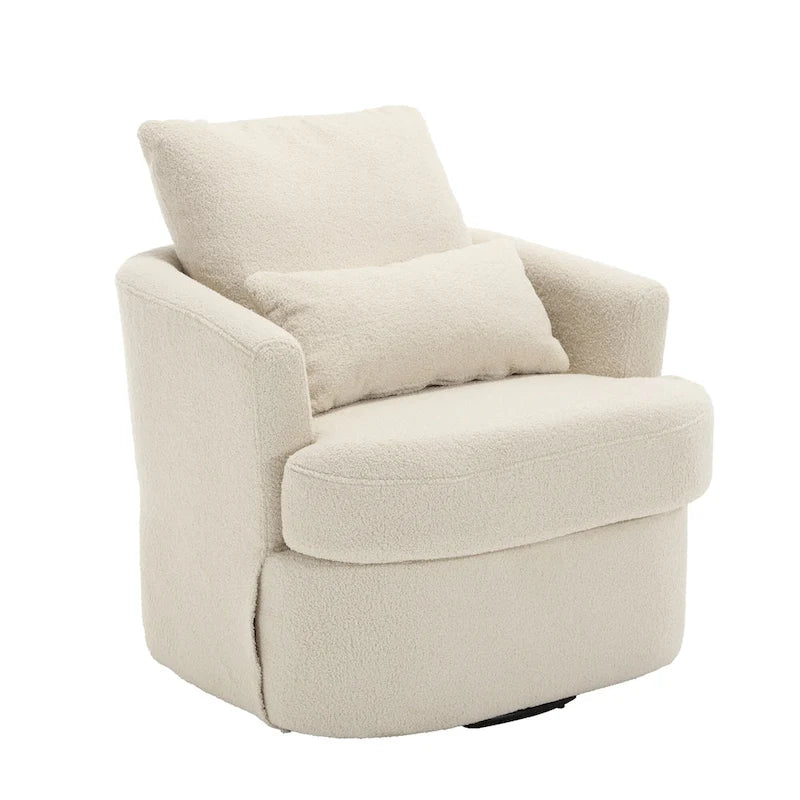 Fauteuil rond pivotant 360° Teddy blanc 32,68" avec base en métal