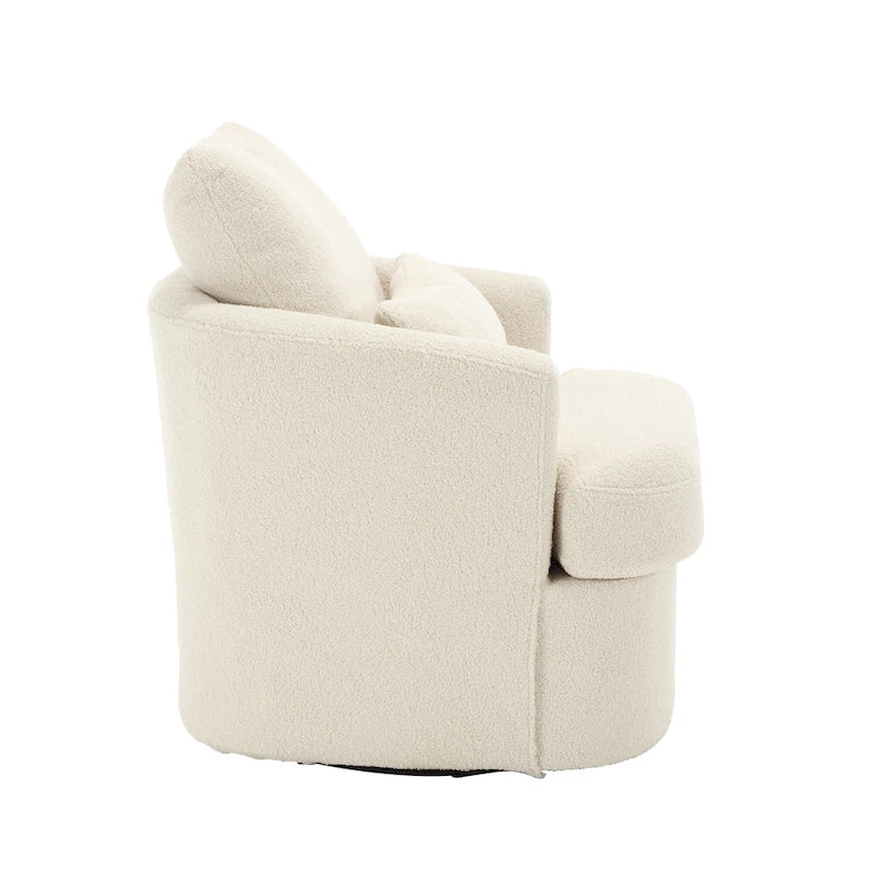 Fauteuil rond pivotant 360° Teddy blanc 32,68" avec base en métal