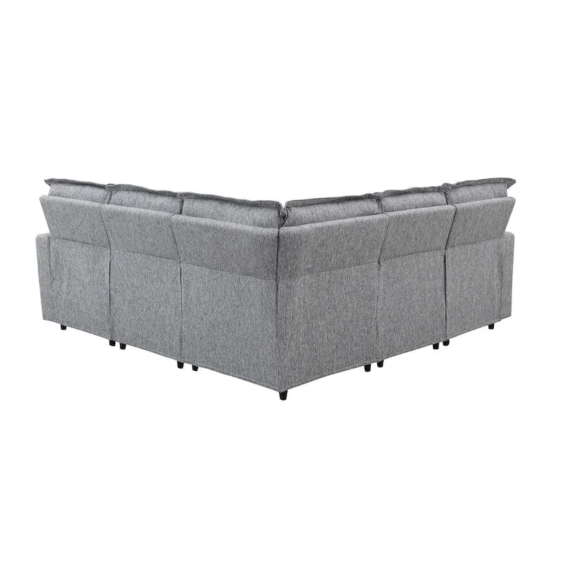 Canapé d'angle en lin gris avec dossiers inclinables électriques et ports USB
