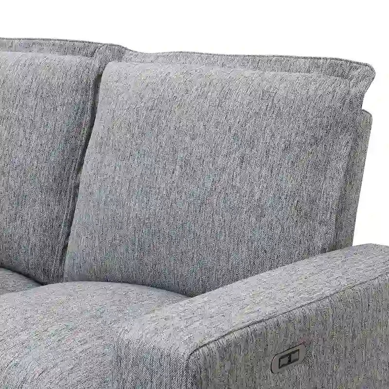 Canapé d'angle en lin gris avec dossiers inclinables électriques et ports USB