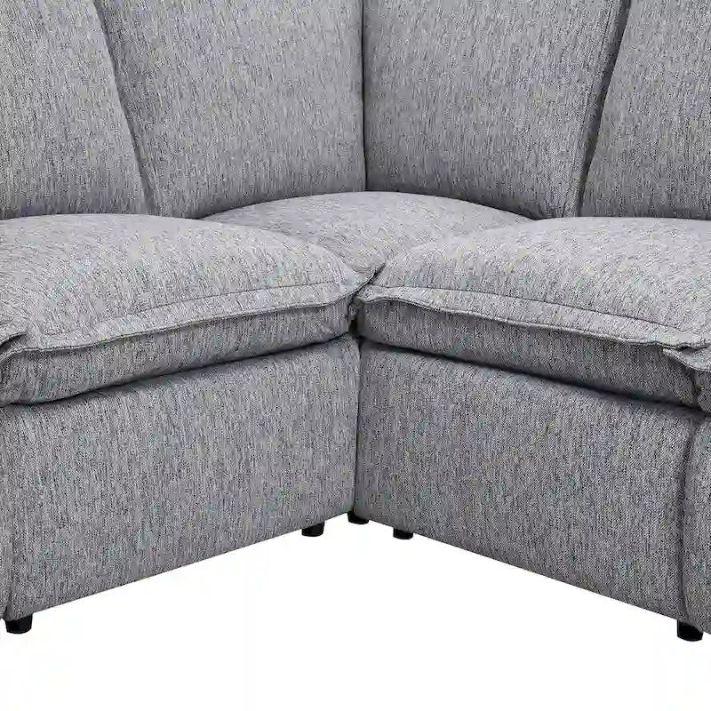 Canapé d'angle en lin gris avec dossiers inclinables électriques et ports USB