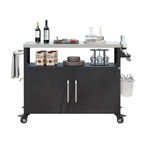 54,5 îlot de cuisine extérieur avec plateau en acier inoxydable, table de chariot de barbecue en métal avec armoire de rangement, étagère à épices
