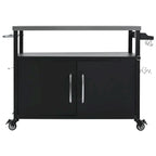 54,5 îlot de cuisine extérieur avec plateau en acier inoxydable, table de chariot de barbecue en métal avec armoire de rangement, étagère à épices