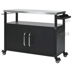 54,5 îlot de cuisine extérieur avec plateau en acier inoxydable, table de chariot de barbecue en métal avec armoire de rangement, étagère à épices