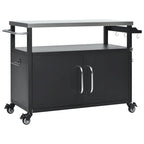54,5 îlot de cuisine extérieur avec plateau en acier inoxydable, table de chariot de barbecue en métal avec armoire de rangement, étagère à épices