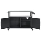 54,5 îlot de cuisine extérieur avec plateau en acier inoxydable, table de chariot de barbecue en métal avec armoire de rangement, étagère à épices