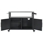 54,5 îlot de cuisine extérieur avec plateau en acier inoxydable, table de chariot de barbecue en métal avec armoire de rangement, étagère à épices