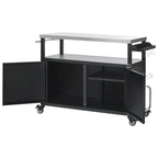 54,5 îlot de cuisine extérieur avec plateau en acier inoxydable, table de chariot de barbecue en métal avec armoire de rangement, étagère à épices