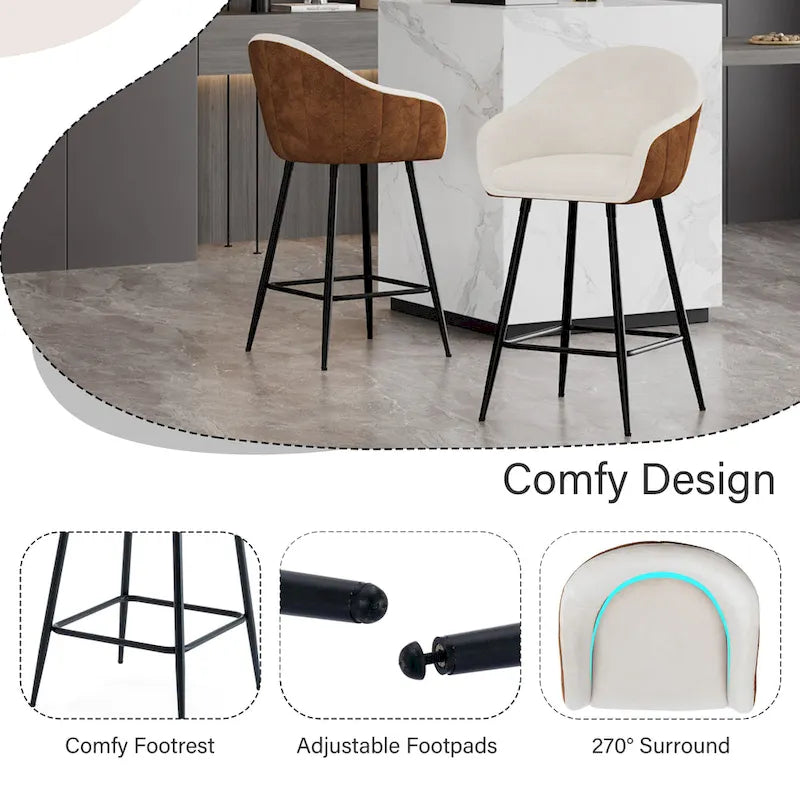 Tabouret de bar moderne rembourré de 67 cm