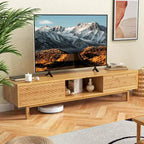 Meuble TV Costway 63 en bambou avec 3 cubes de rangement et portes coulissantes - Voir détails