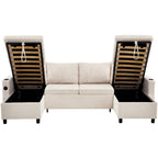 Canapé d'angle convertible avec grand espace de rangement, 2 ports USB et 2 porte-gobelets, en chenille capitonnée