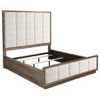 Lit California King, matelas matelassé en maille ivoire, Chêne brun