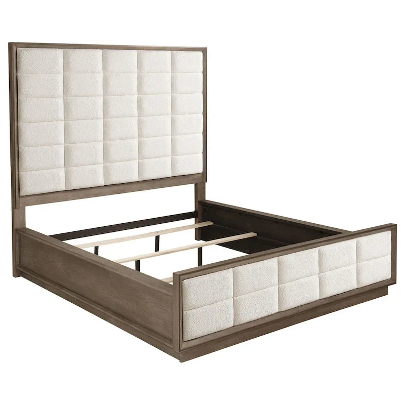 Lit California King, matelas matelassé en maille ivoire, Chêne brun