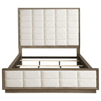 Lit California King, matelas matelassé en maille ivoire, Chêne brun
