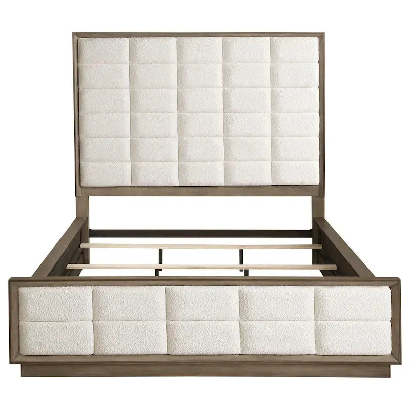 Lit California King, matelas matelassé en maille ivoire, Chêne brun