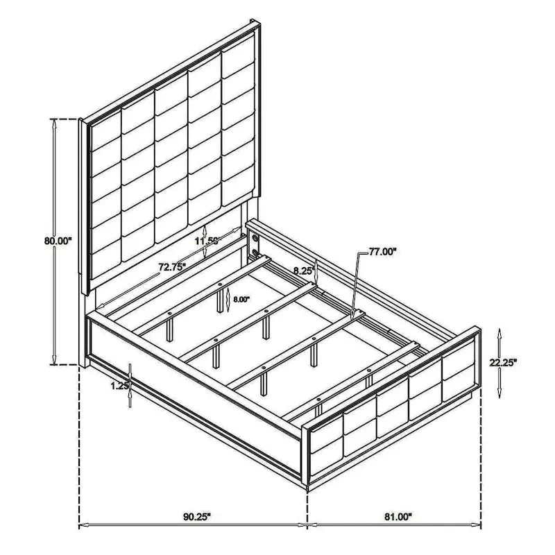 Lit California King, matelas matelassé en maille ivoire, Chêne brun