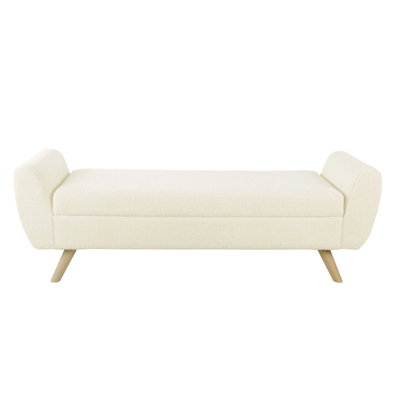 Banc avec accoudoirs et rangement, laine d'agneau crème, marron, 152 cm