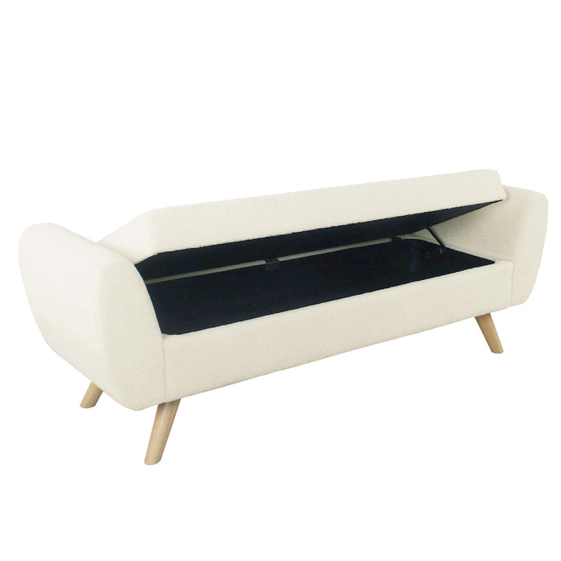 Banc avec accoudoirs et rangement, laine d'agneau crème, marron, 152 cm
