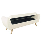 Banc avec accoudoirs et rangement, laine d'agneau crème, marron, 152 cm