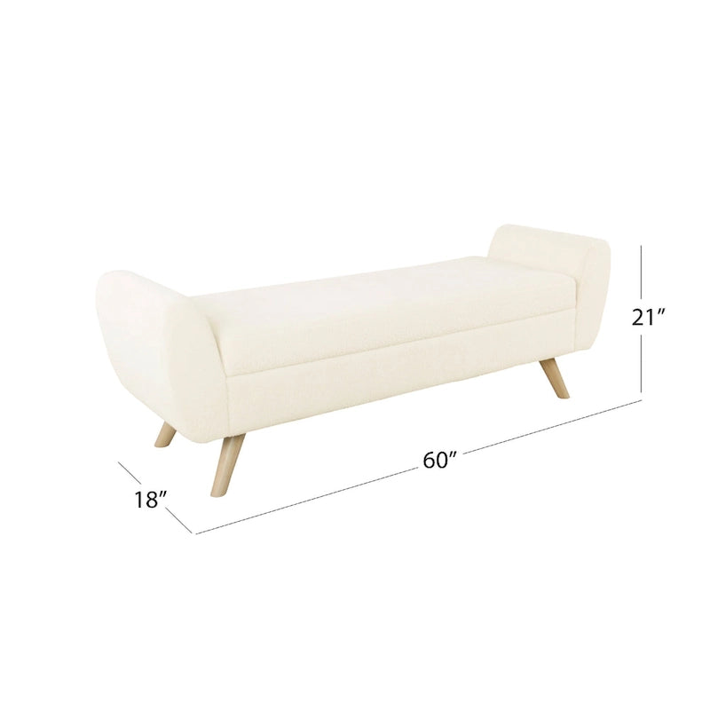 Banc avec accoudoirs et rangement, laine d'agneau crème, marron, 152 cm