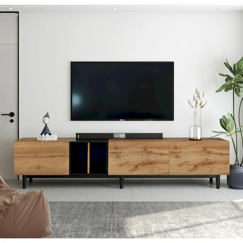 Meuble TV 193 cm avec portes et grand rangement pour TV jusqu'à 80 pouces