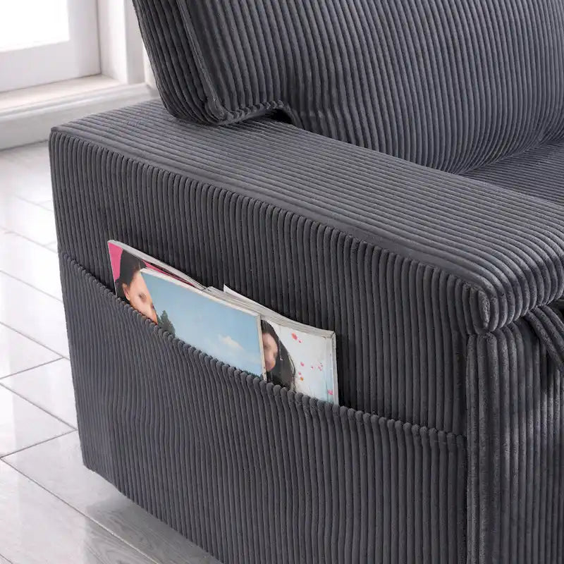 Canapé-lit trois places en chenille de 244 cm avec méridienne de rangement