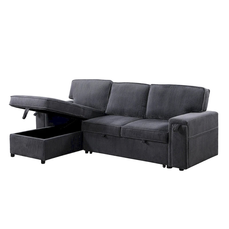 Canapé-lit trois places en chenille de 244 cm avec méridienne de rangement