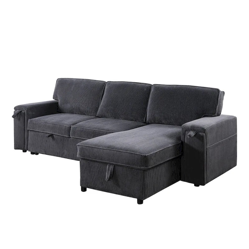 Canapé-lit trois places en chenille de 244 cm avec méridienne de rangement