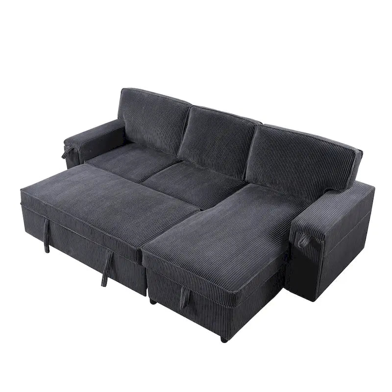 Canapé-lit trois places en chenille de 244 cm avec méridienne de rangement