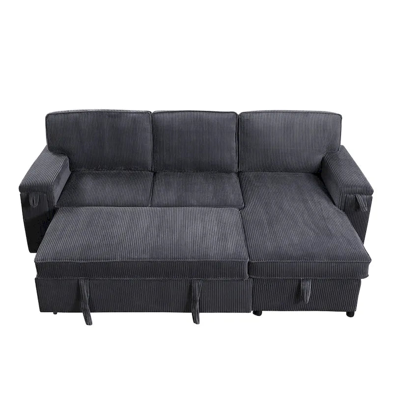 Canapé-lit trois places en chenille de 244 cm avec méridienne de rangement