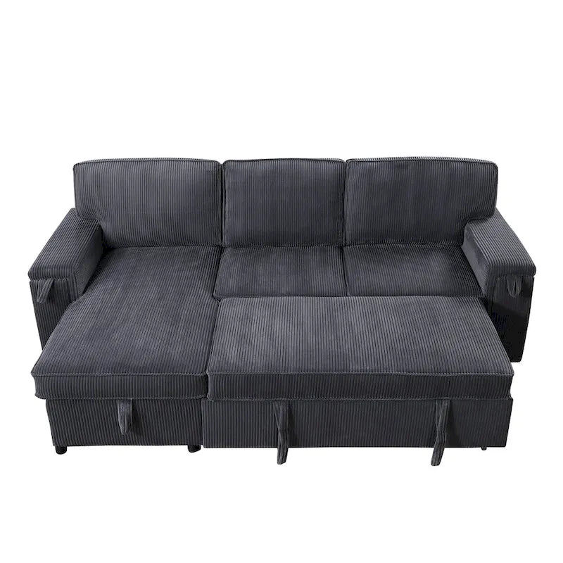 Canapé-lit trois places en chenille de 244 cm avec méridienne de rangement