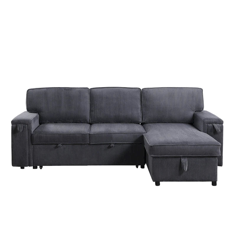 Canapé-lit trois places en chenille de 244 cm avec méridienne de rangement