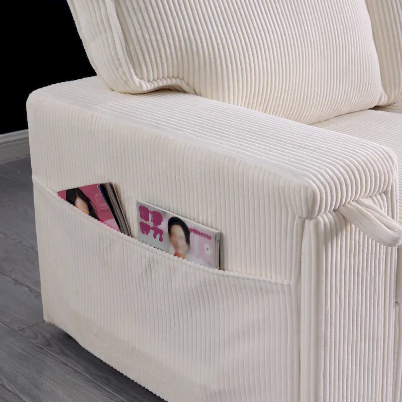 Canapé-lit trois places en chenille de 244 cm avec méridienne de rangement