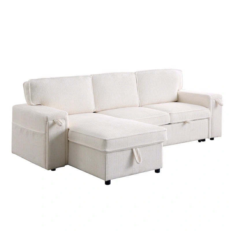 Canapé-lit trois places en chenille de 244 cm avec méridienne de rangement