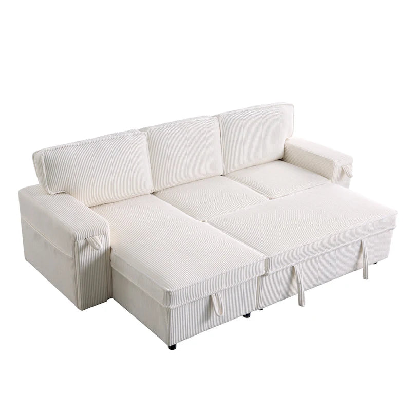 Canapé-lit trois places en chenille de 244 cm avec méridienne de rangement