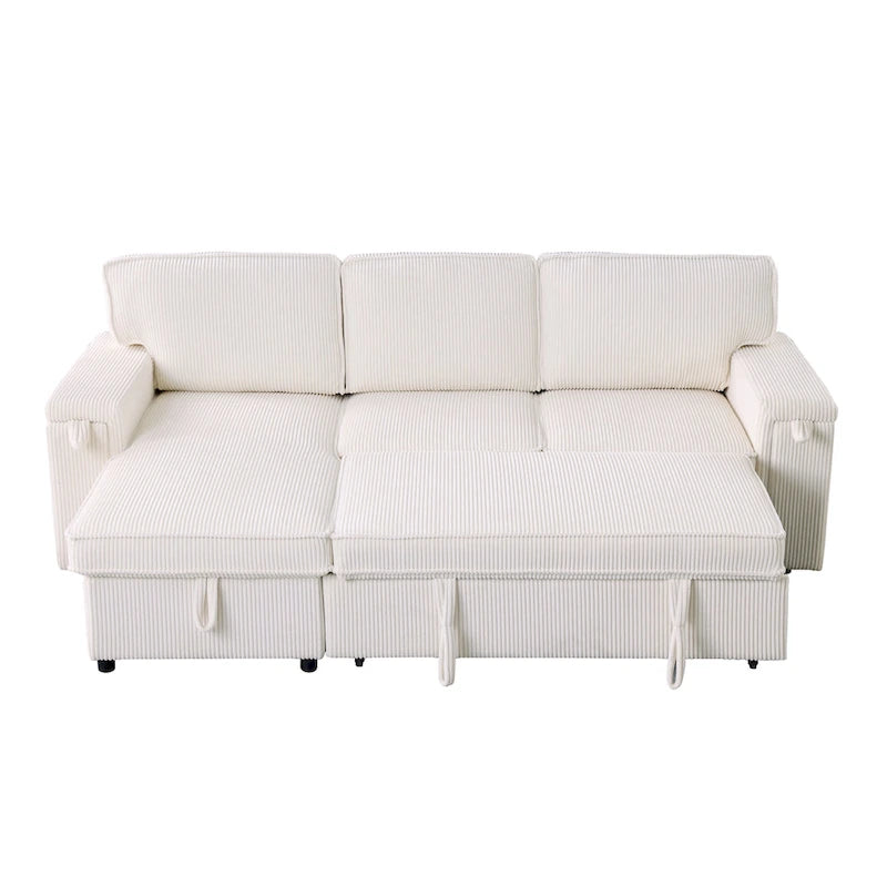 Canapé-lit trois places en chenille de 244 cm avec méridienne de rangement