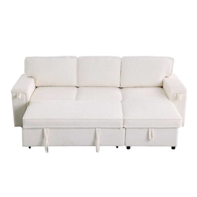 Canapé-lit trois places en chenille de 244 cm avec méridienne de rangement