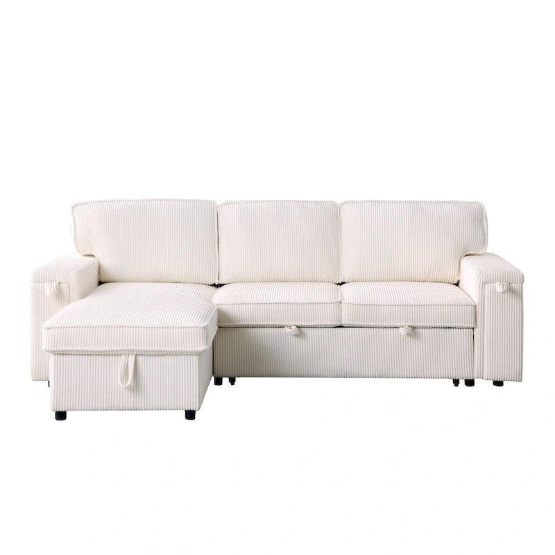 Canapé-lit trois places en chenille de 244 cm avec méridienne de rangement