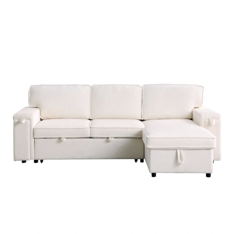 Canapé-lit trois places en chenille de 244 cm avec méridienne de rangement