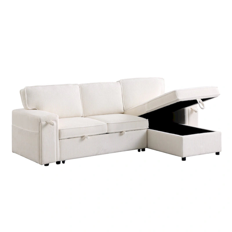 Canapé-lit trois places en chenille de 244 cm avec méridienne de rangement