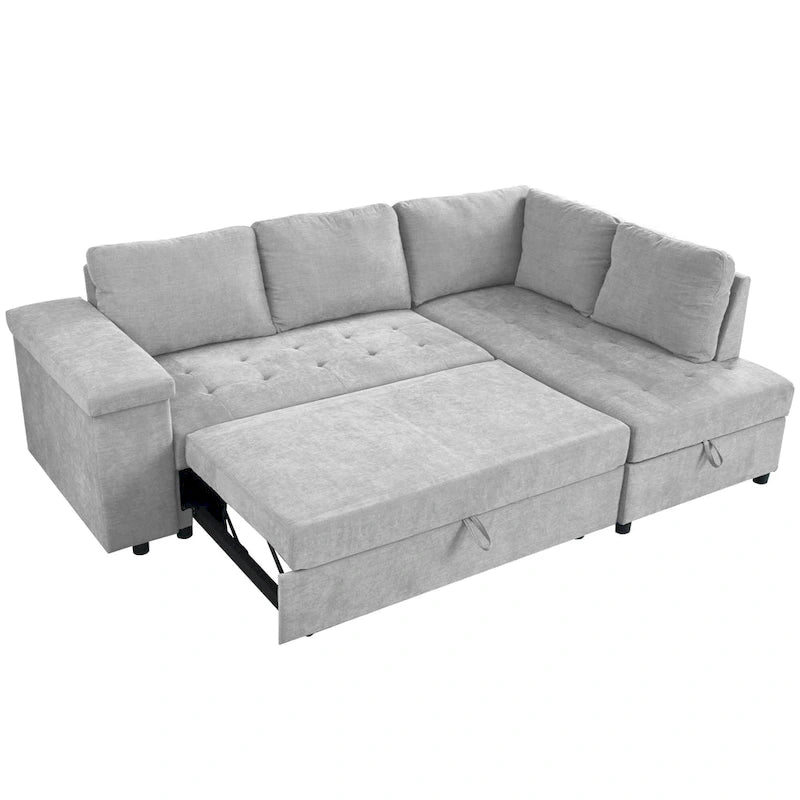 Canapé d'angle en L 4 places 91,5 po avec lit gigogne, rangement intégré et accoudoirs fonctionnels, pour salon