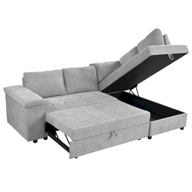 Canapé d'angle en L 4 places 91,5 po avec lit gigogne, rangement intégré et accoudoirs fonctionnels, pour salon