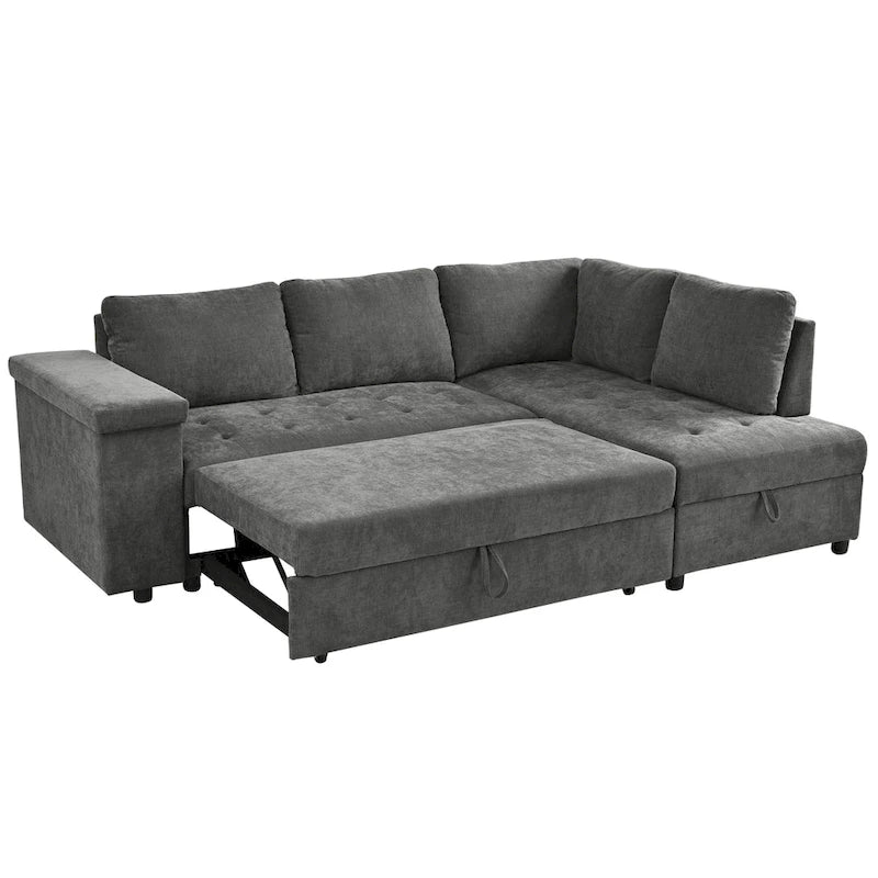 Canapé d'angle en L 4 places 91,5 po avec lit gigogne, rangement intégré et accoudoirs fonctionnels, pour salon
